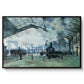 The Saint-Lazare Station, 1877 by Claude Monet in a black floater framed canvas wall art display.