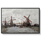 Windmills near Zaandam, 1871 by Claude Monet in a black floater framed canvas wall art display.