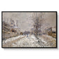 The Boulevard de Pontoise at Argenteuil, Snow Effect, 1875 by Claude Monet in a black floater framed canvas wall art display.