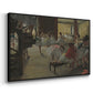 Angled view of The Dance Class, c. 1873 by Edgar Degas in a black floater framed canvas.