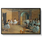 The Dance Foyer at the Opera on the Rue Le Peletier, 1872 by Edgar Degas in a black floater framed canvas wall art display.