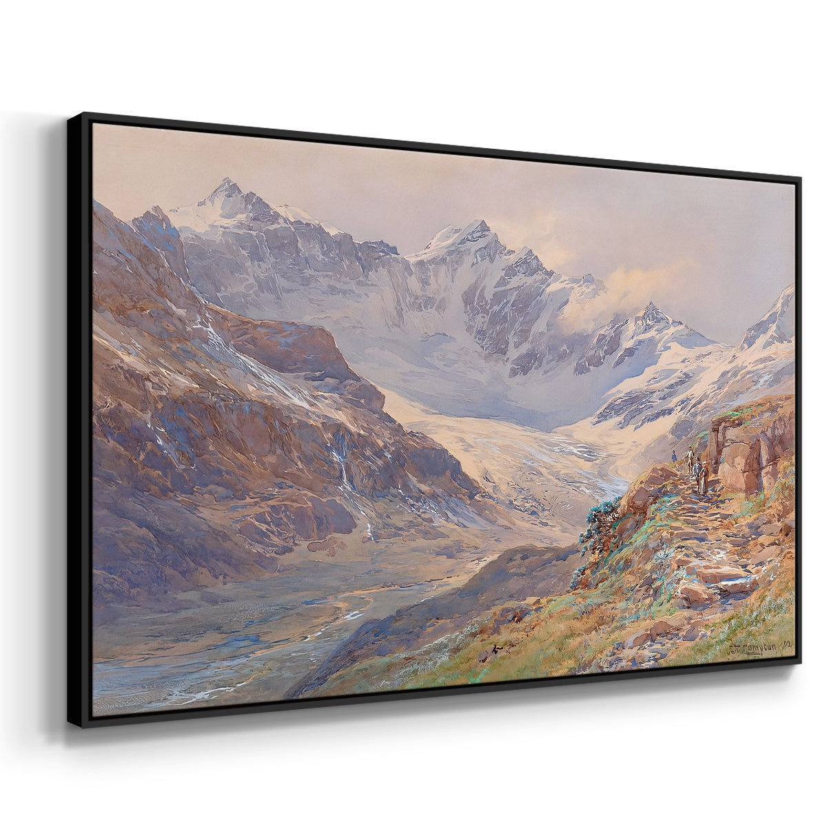 Angled view of Odenwinklkees with the Johannisberg, 1902 by Edward Theodore Compton in a black floater framed canvas.