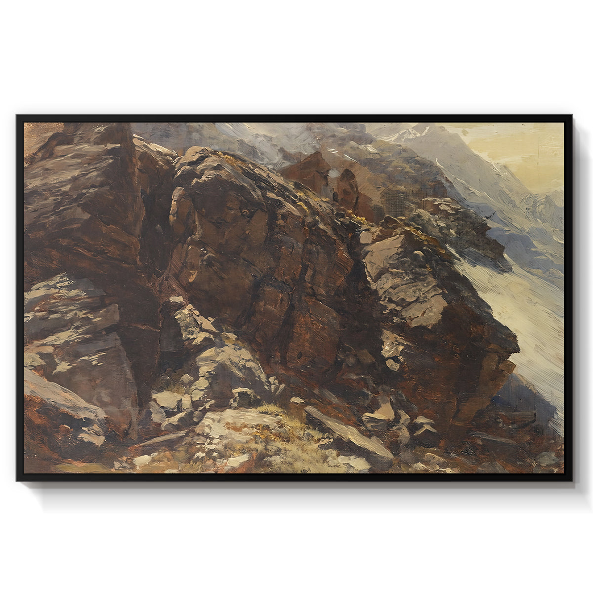 High Mountain Study, c. 1870 by Edward Theodore Compton in a black floater framed canvas wall art display.
