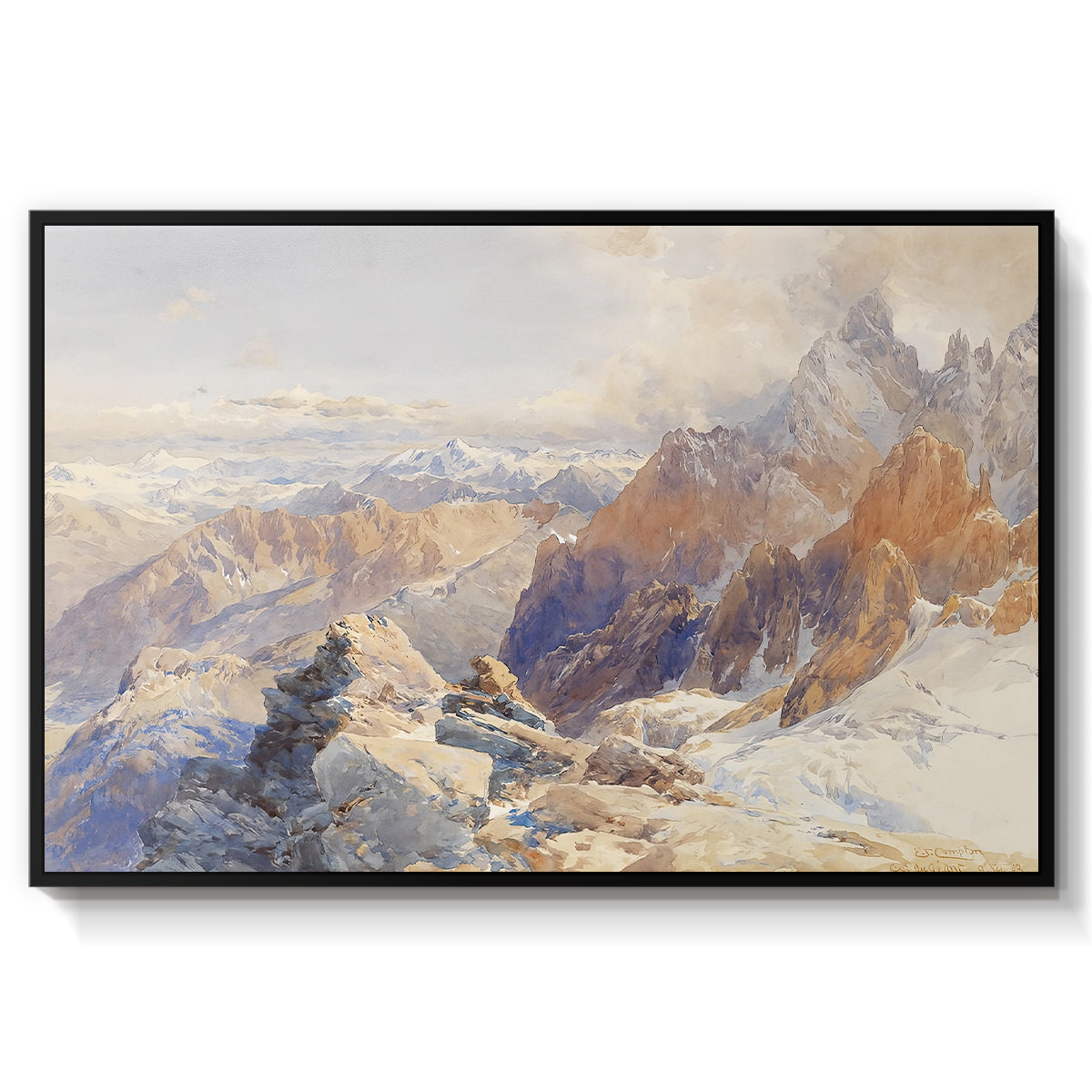 Col du Géant, 1903 by Edward Theodore Compton in a black floater framed canvas wall art display.