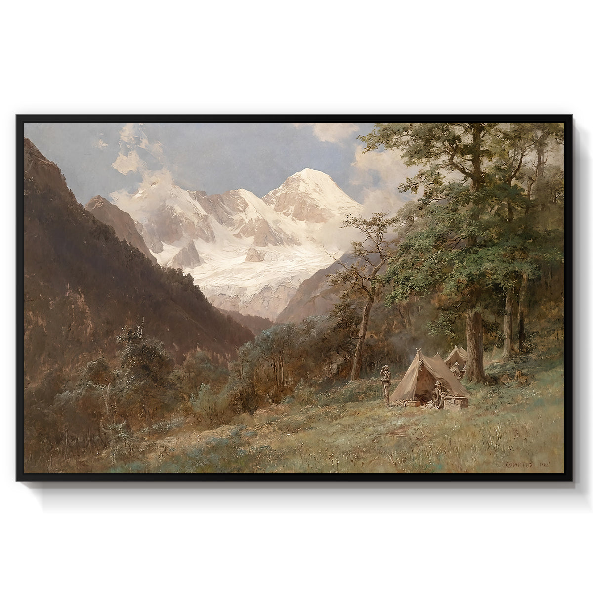Landscape in the Caucasus, c. 1921 by Edward Theodore Compton in a black floater framed canvas wall art display.