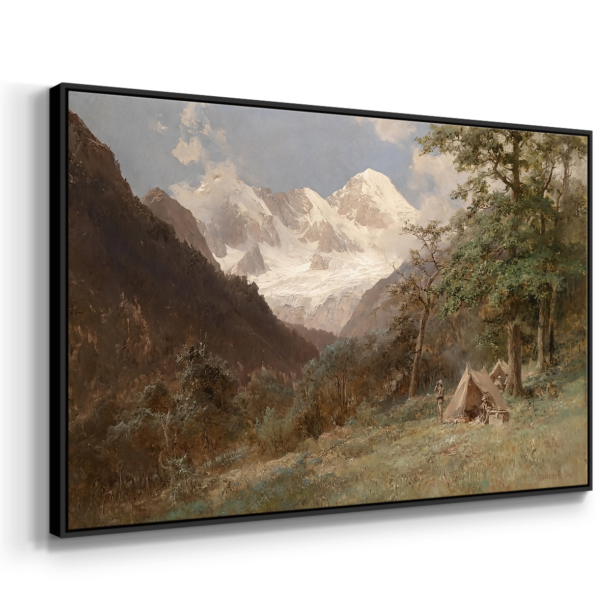Angled view of Landscape in the Caucasus, c. 1921 by Edward Theodore Compton in a black floater framed canvas.