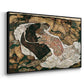 Angled view of Death and the Maiden, 1915 by Egon Schiele in a black floater framed canvas.