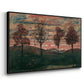 Angled view of Four Trees, 1917 by Egon Schiele in a black floater framed canvas.