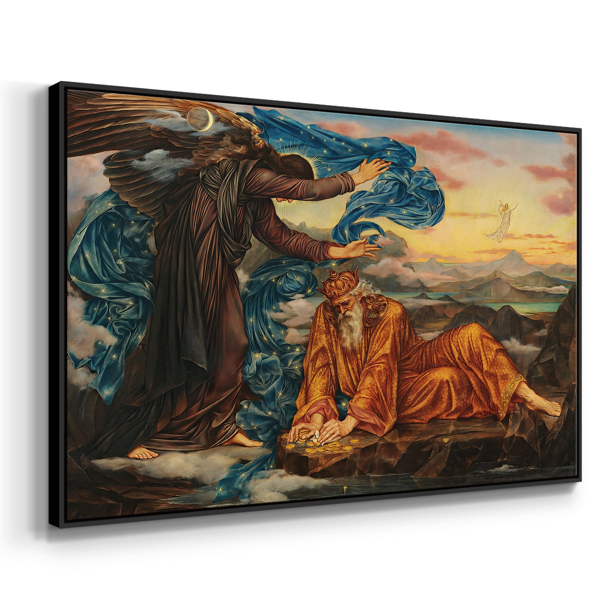 Angled view of Earthbound, 1897 by Evelyn De Morgan in a black floater framed canvas.