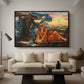 Earthbound, 1897 by Evelyn De Morgan as a black floater framed canvas featuring a reclining female figure surrounded by symbolic elements in dreamlike setting, displayed above a sofa in a modern living room.