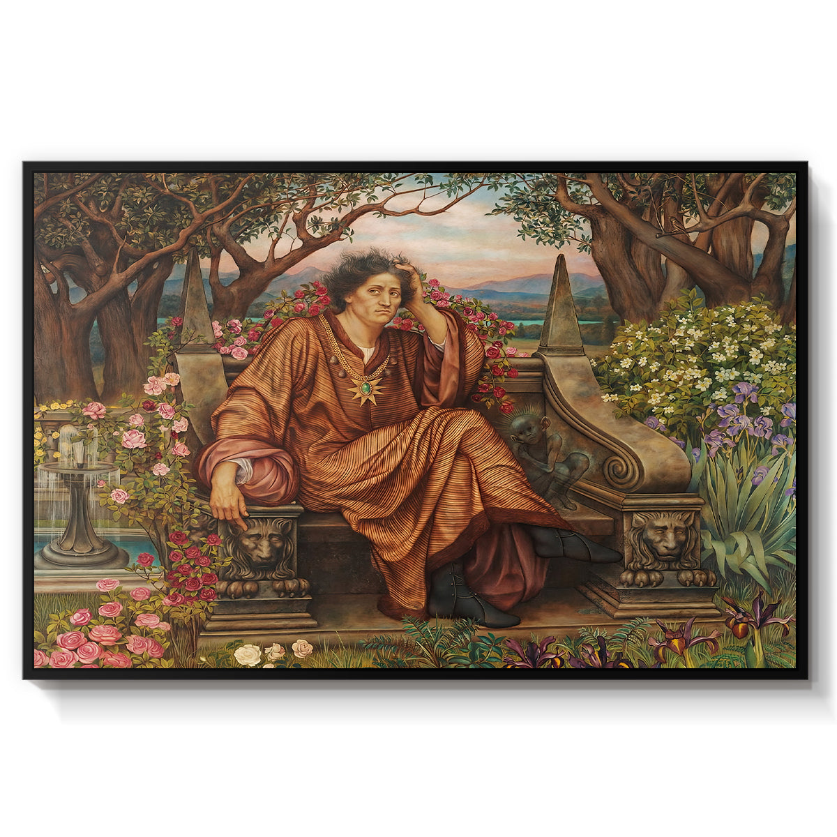 A Soul in Hell, c. 1901-1902 by Evelyn De Morgan in a black floater framed canvas wall art display.