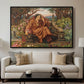A Soul in Hell, c. 1901-1902 by Evelyn De Morgan displayed in a black floater framed canvas above a sofa in a clean living room.