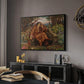 A Soul in Hell, c. 1901-1902 by Evelyn De Morgan in a black floater framed canvas featuring a symbolic depiction of soul in anguish amid chaotic forms, displayed above a desk in a dark home office interior.
