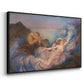 Angled view of Twilight, 1914 by Evelyn De Morgan in a black floater framed canvas.
