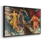 Angled view of The Storm Spirits, 1900 by Evelyn De Morgan in a black floater framed canvas.