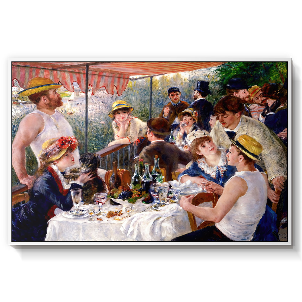 Luncheon of the Boating Party (Le Déjeuner des canotiers), 1880-1881 by Pierre-Auguste Renoir in a white floater framed canvas wall art display.