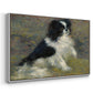 Angled view of Tama, the Japanese Dog, c. 1876 by Pierre-Auguste Renoir in a white floater framed canvas.