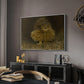 An Eagle Owl (Berguv), 1905 by Bruno Liljefors in a white floater framed canvas featuring a bird of prey resting on tree branch with textured feathers, displayed above a desk in a dark home office interior.
