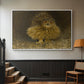 White floater framed canvas featuring a realistic depiction of owl camouflaged within woodland environment, displayed in a hallway near a staircase.