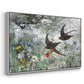 Angled view of Common Swifts, 1886 by Bruno Liljefors in a white floater framed canvas.