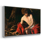 Angled view of Saint John the Baptist in the Wilderness, c. 1603-1604 by Caravaggio in a white floater framed canvas.