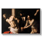 The Flagellation of Christ at the Column (Rouen Version), 1606 by Caravaggio in a white floater framed canvas wall art display.
