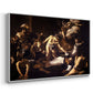 Angled view of The Martyrdom of Saint Matthew, 1599-1600 by Caravaggio in a white floater framed canvas.