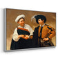Angled view of The Fortune Teller (Capitoline Version), c. 1599 by Caravaggio in a white floater framed canvas.