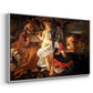 Angled view of Rest on the Flight into Egypt, c. 1597 by Caravaggio in a white floater framed canvas.