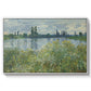Banks of the Seine, Vétheuil, 1880 by Claude Monet in a white floater framed canvas wall art display.