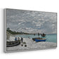 Angled view of The Beach at Sainte-Adresse, 1867 by Claude Monet in a white floater framed canvas.