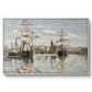 Ships Riding on the Seine at Rouen, 1872 by Claude Monet in a white floater framed canvas wall art display.