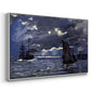 Angled view of A Seascape, Shipping by Moonlight, 1864 by Claude Monet in a white floater framed canvas.