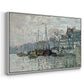 Angled view of View of the Prins Hendrikkade and Kromme Waal in Amsterdam, 1874 by Claude Monet in a white floater framed canvas.