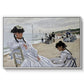 On the Beach at Trouville, 1870 by Claude Monet in a white floater framed canvas wall art display.