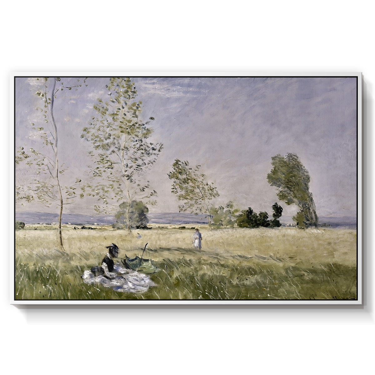 Summer (L'ete), 1874 by Claude Monet in a white floater framed canvas wall art display.
