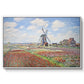 Tulip Fields with the Rijnsburg Windmill, 1886 by Claude Monet in a white floater framed canvas wall art display.