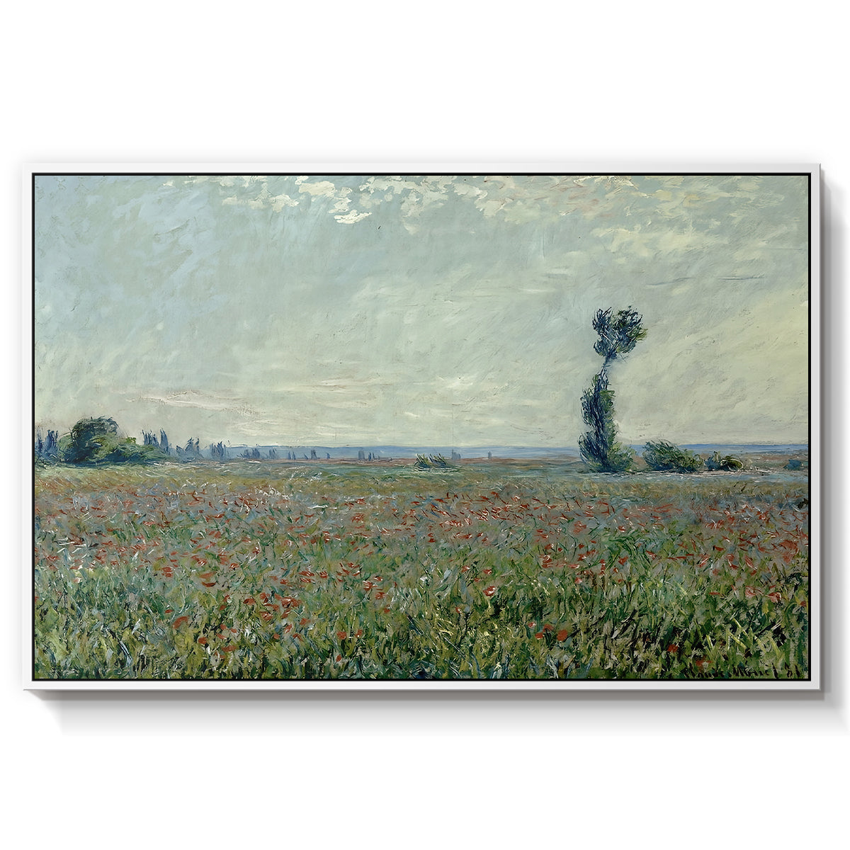 Poppy Field, 1881 by Claude Monet in a white floater framed canvas wall art display.