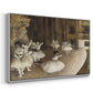Angled view of The Rehearsal of the Ballet Onstage, 1874 by Edgar Degas in a white floater framed canvas.