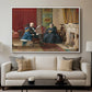 The Brown Family, 1869 by Eastman Johnson displayed in a white floater framed canvas above a sofa in a clean living room.