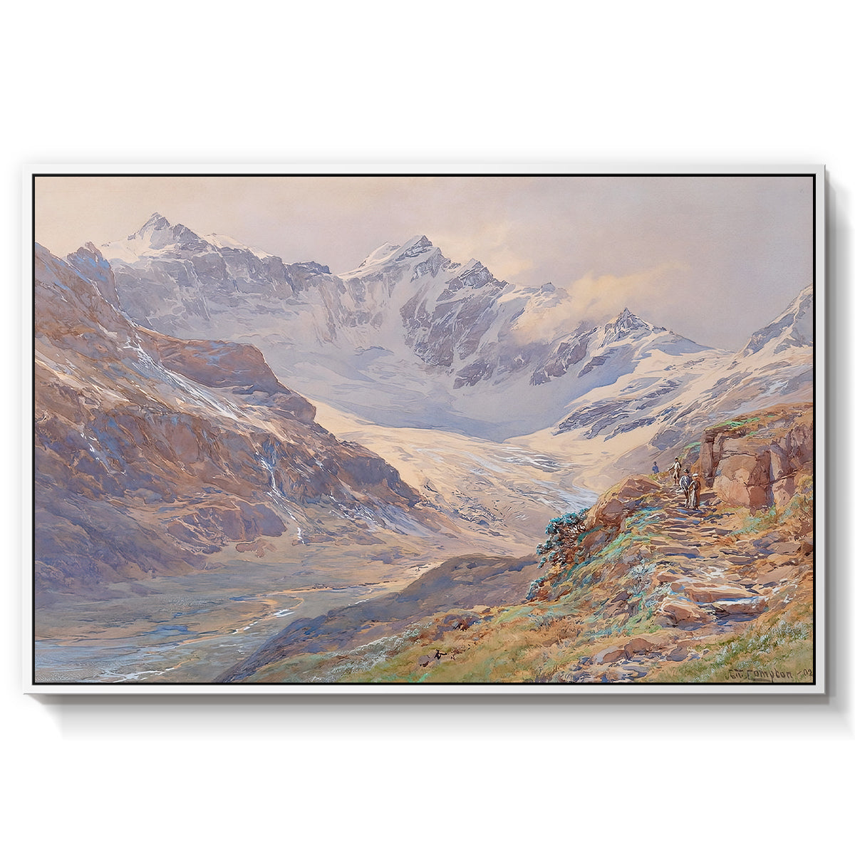 Odenwinklkees with the Johannisberg, 1902 by Edward Theodore Compton in a white floater framed canvas wall art display.