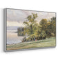 Angled view of Landscape at Lake Starnberg, 1890 by Edward Theodore Compton in a white floater framed canvas.