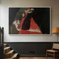White floater framed canvas featuring an intimate scene with religious figures in modernist style, displayed in a hallway near a staircase.