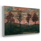 Angled view of Four Trees, 1917 by Egon Schiele in a white floater framed canvas.