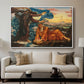 Earthbound, 1897 by Evelyn De Morgan displayed in a white floater framed canvas above a sofa in a clean living room.