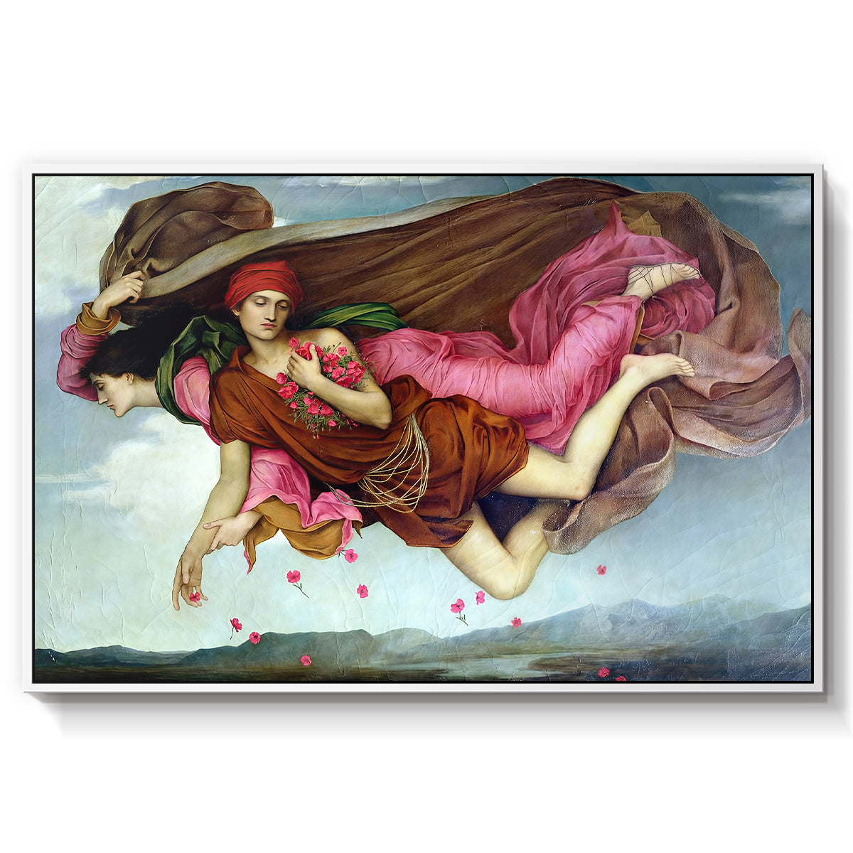 Night and Sleep, 1878 by Evelyn De Morgan in a white floater framed canvas wall art display.