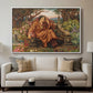 A Soul in Hell, c. 1901-1902 by Evelyn De Morgan displayed in a white floater framed canvas above a sofa in a clean living room.