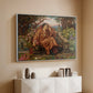 White floater framed canvas of A Soul in Hell, c. 1901-1902 by Evelyn De Morgan, featuring a dramatic allegory of suffering with figure engulfed in fiery environment above a console cabinet in a minimalist entryway.