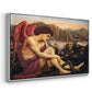 Angled view of The Angel with the Serpent, c. 1870-1875 by Evelyn De Morgan in a white floater framed canvas.