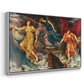 Angled view of The Storm Spirits, 1900 by Evelyn De Morgan in a white floater framed canvas.